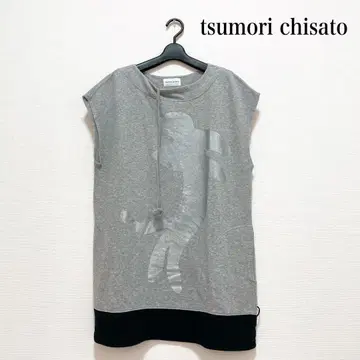 tsumori chisato 맨투맨 튜닉 그레이 고양이 면100%