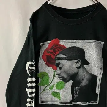 2팩 빅 프린트 롱 티셔츠 밴드 티 롱 T 2PAC 블랙