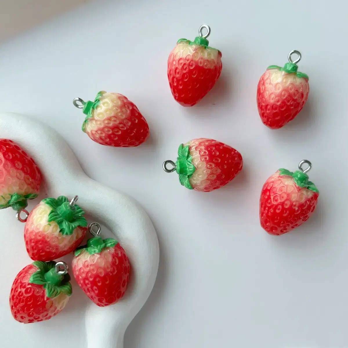 Fresh Strawberry Beads, Strawberry Beads, Fruit Beads, Bead Components, Bead Keyring