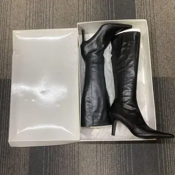 WAG 블랙 가죽 롱 부츠 하이 힐