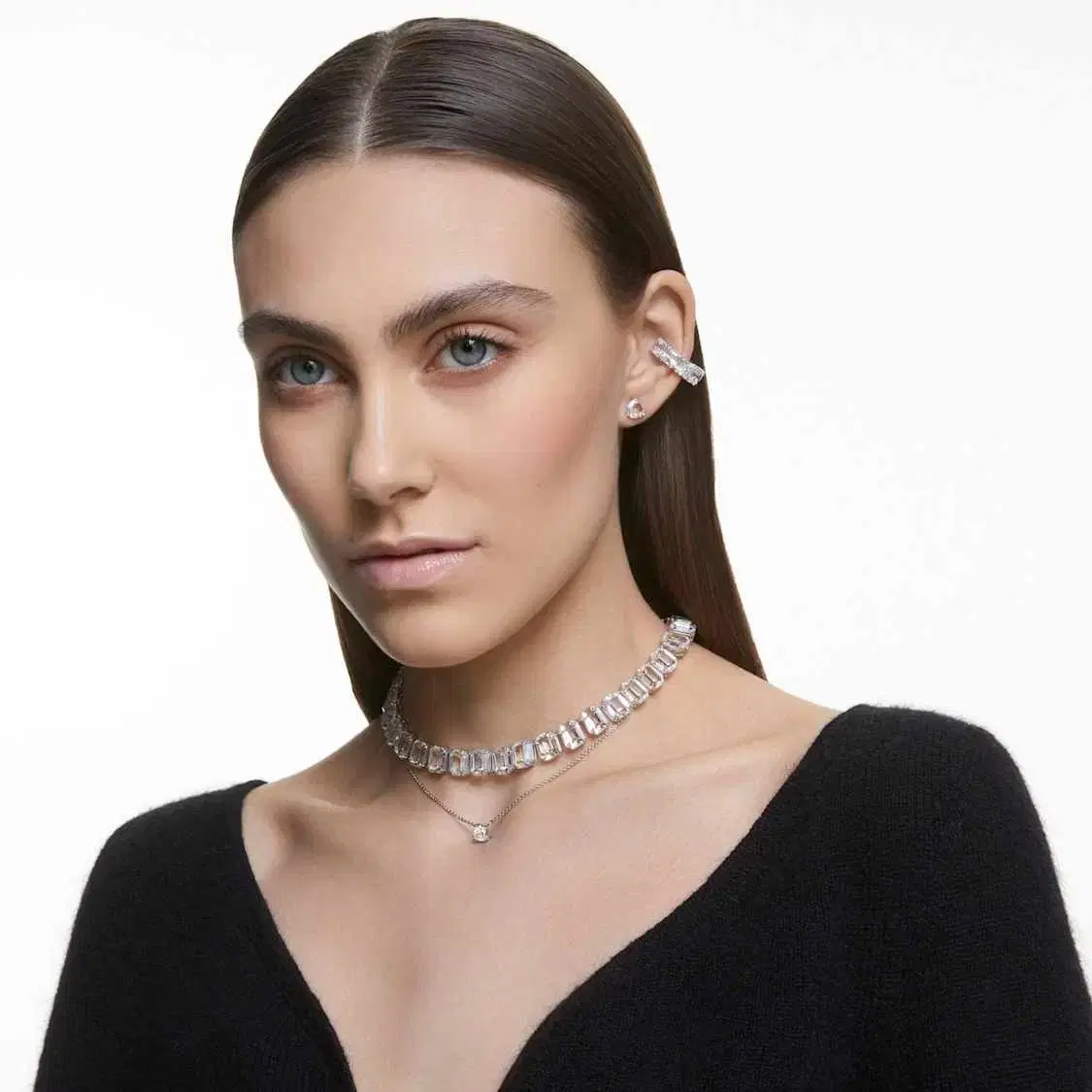 Swarovski Earrings Clip Earring Square Cut White Rhodium Plating