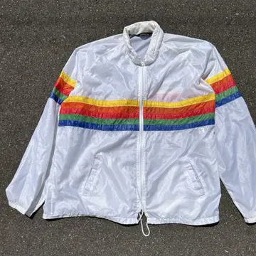70s 나일론 자켓 화이트 레인보우 히피