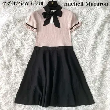 michell Macaron 보타이 반팔 니트 원피스 미니 미사용