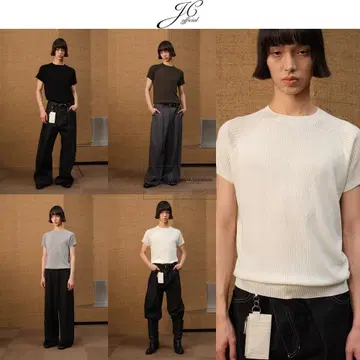 JCAESAR 리브 니트 단추 장식 반팔 티셔츠