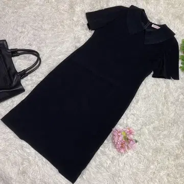 컨디션 최상 유키토리 무릎 기장 원피스 블랙 타이트 포멀 빅 칼라 9 M