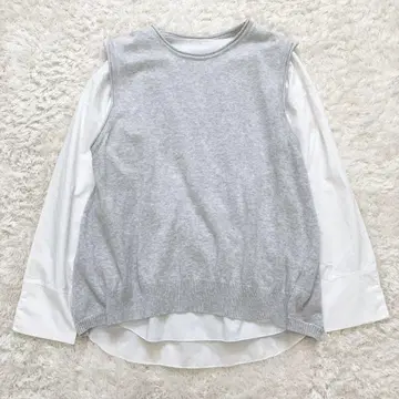 mao made 백 개더 블라우스 모크넥 베스트 그레이