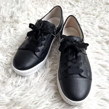 Gabor 컴포트 스니커즈 사이드 지퍼 블랙 가죽 24.5cm