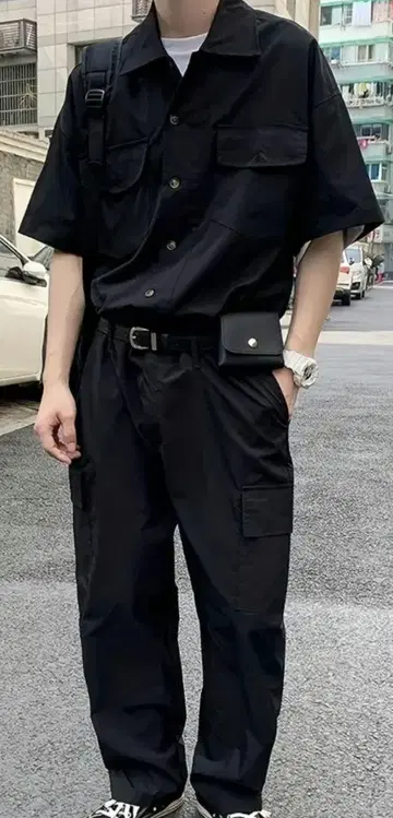 남성용 캐주얼 카고 점프 수트 반팔