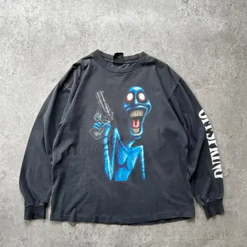 90s 오프 스프링 밴드 티셔츠 USA제 롱 T 블랙 XL