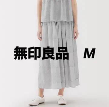 미사용품 무인양품 블록 프린트 개더 맥시 스커트 M