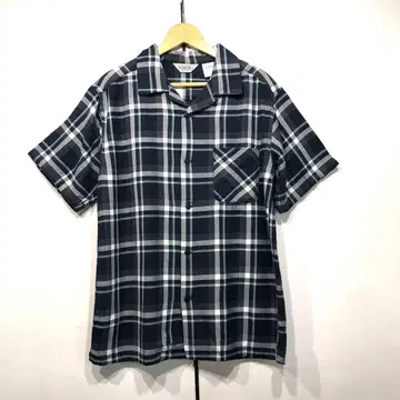 파이브 브라더스 별주 반팔 오픈 카라 셔츠 체크 네이비