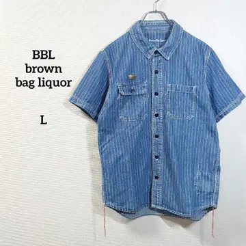 BBL brown bag liquor 셔츠 반팔 데님 스트라이프 파랑
