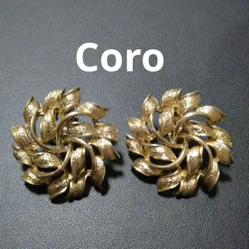 Coro 빈티지 스파이럴 리프 귀걸이 골드 컬러