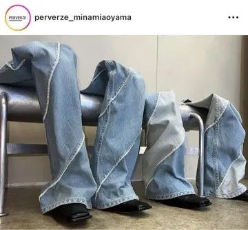 최종 가격 인하 PERVERZES Denim-Bias Line 데님 팬츠