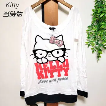 Kitty 키티 Y2K 롱 T 티셔츠 피치 T 헤이세이 갸루 당시의 물건