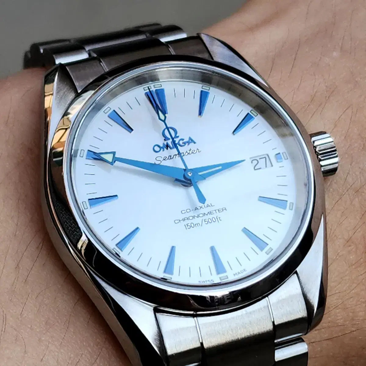 극희귀] 오메가 아쿠아테라 한정판 자개판 36mm 블루핸즈 오토매틱 시계