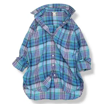 L.L.Bean 린넨 100% 마드라스 체크 긴팔 셔츠 S 사이즈
