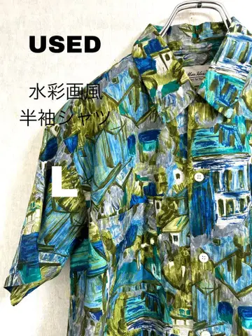 구제 의류 MANHOUSE 유화풍 빈티지 셔츠 반팔 L 고흐 모네 피카소