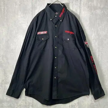 Wrangler 레이싱 자수 셔츠 긴팔 블랙 레드 L 빈티지