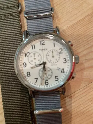 TIMEX 크로노그래프 손목시계 실버 교체용 벨트 포함!