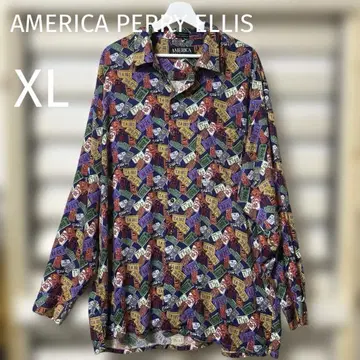 AMERICA PERRY ELLIS 레이온 오픈 카라 셔츠 XL 올 패턴