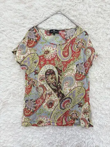 ETRO 에트로 여성용 페이즐리 무늬 컬러풀 이탈리아제 티셔츠 반팔