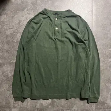 LAND'S END 랜즈 엔드 헨리넥 사슴 무늬 그린 카키