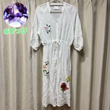스칼라 꽃무늬 아플리케 셔츠 원피스.A6