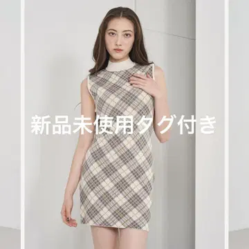 Darich 다리치 체크 자카드 슬리브리스 니트 미니 원피스