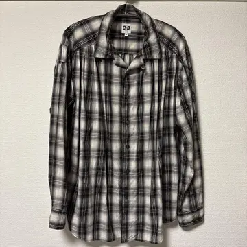 AIE 체크 무늬 개더 긴팔 셔츠 오픈 카라