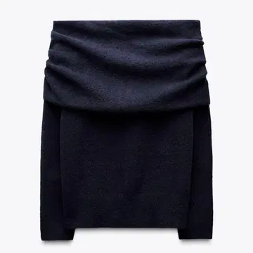 자라 네이비 드레이프 넥 니트