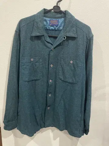 PENDLETON 60s 펜들턴 오픈 카라 셔츠 그린 단색 오픈 카라