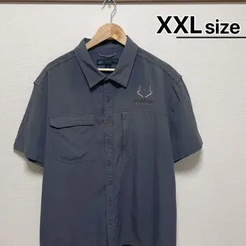 미국 구제 의류 아웃도어 셔츠 반팔 2XL 다크 그레이 자수 폴리에스테르