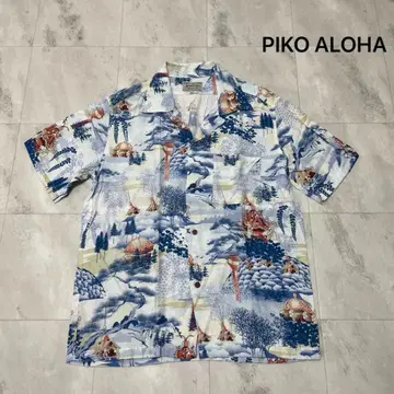 PIKO 알로하 셔츠 오픈 카라 셔츠 반팔 일본풍 패턴 류구미야기 레이온