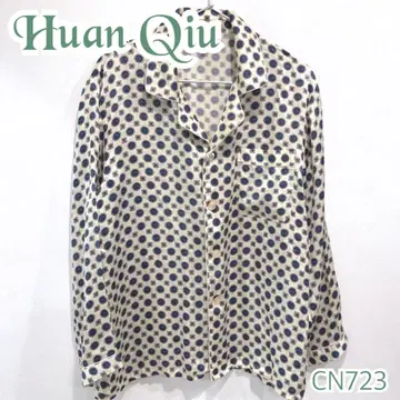 Huan Qiu 빈티지 실크 100% 올 패턴 긴팔 셔츠