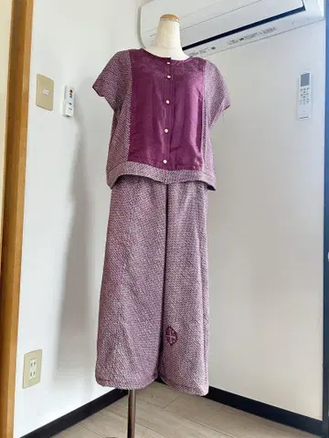 기모노 리메이크 실크 소로기 포도색 셋업