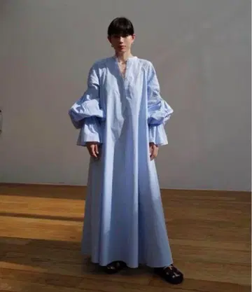 에트레토쿄 캔디 슬리브 셔츠 원피스 스트라이프 블루