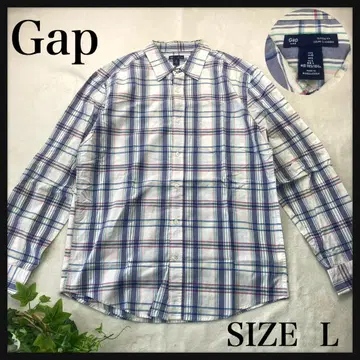 새상품급 GAP 갭 체크 셔츠 블루 긴팔 셔츠 남성용 셔츠 L