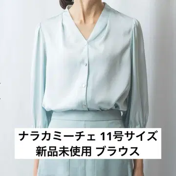 나라 까미체 블라우스 셔츠 새틴 V넥 11호 2 블루