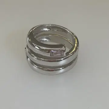 베네통 실버 이중 반지 바게트 컷 스톤 빈티지