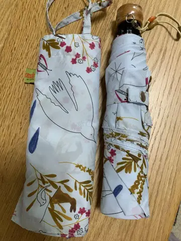 미사용 호코모모라 접이식 우산 꽃과 새 프린트