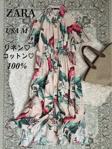 새상품급 ZARA 자라 셔츠 원피스 롱 린넨 코튼 꽃무늬