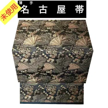295 미사용 얇은 소재 나고야 오비 꽃밭에 부채