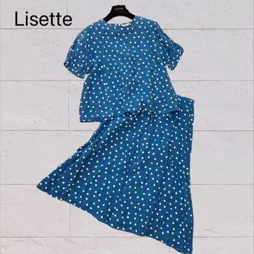 리제타 Lisette 도트 무늬 반팔 상의 & 스커트 린넨 100% 파랑