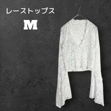 레이스 상의 시스루 숏 기장 화이트 레이스 페미닌 올 패턴