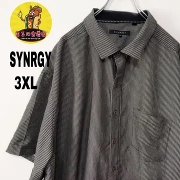 usa 구제 의류 SYNRGY 반팔 버튼 셔츠 3XL 블랙 그레이