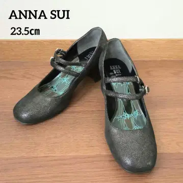ANNA SUI 더블 스트랩 펌프스 글리터 23.5 블랙 계열 가죽