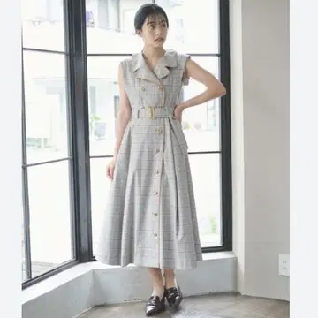 레이디 아젤 파이핑 트렌치 민소매 원피스 체크 S 요시다 아카리 씨 착용