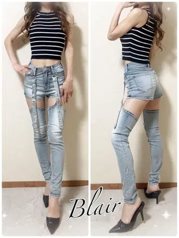 당일 발송! GYDA 하이 웨스트 detachable 스키니 데님 아이스