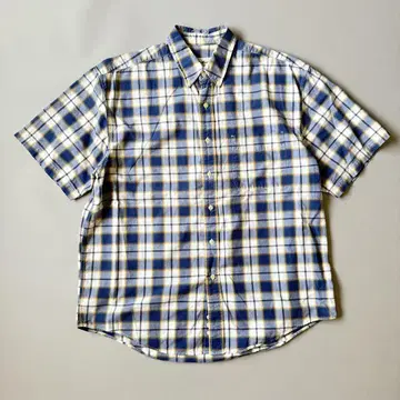 Eddie Bauer 90's 체크 무늬 반팔 셔츠 L 사이즈 면100%